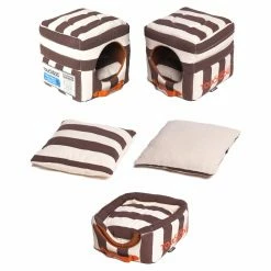 Hot Sale ???? Nesting Pet Life Touchdog Polo-Striped Convertible And Reversible Squared 2-in-1 Collapsible ???? Dog House Bed ⌛ -Lucky Dog Sales Store detailPTF257