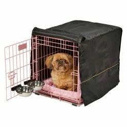 Discount 🤩 Dog Crates Midwest Homes For Pets ICrate Single Door Bundle Includes Cover And Bed And Bowls - Pink 🎁