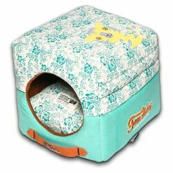 Hot Sale 😍 Nesting Pet Life Touchdog Floral-Galore Convertible And Reversible Squared 2-in-1 Collapsible 🦮 Dog House Bed ⌛