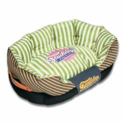 Coupon 🥰 Nesting Pet Life Touchdog Neutral-Striped Ultra-Plush Rectangular Rounded Designer 🦮 Dog Bed 🔥