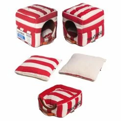 Hot Sale ???? Nesting Pet Life Touchdog Polo-Striped Convertible And Reversible Squared 2-in-1 Collapsible ???? Dog House Bed ⌛ -Lucky Dog Sales Store scalePTF257